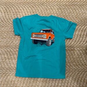 Teal T-Shirt with Orange Car Graphic